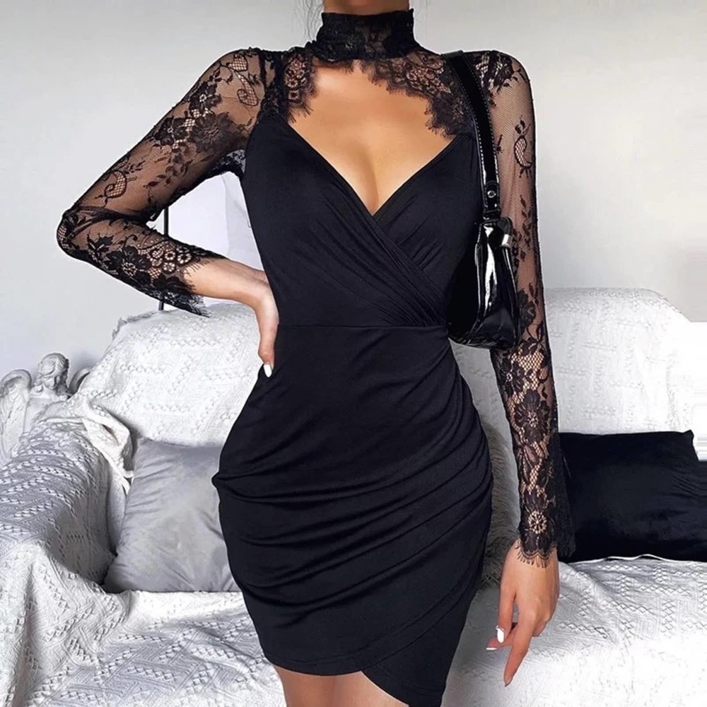 Elegant Black Lace Mini Dress